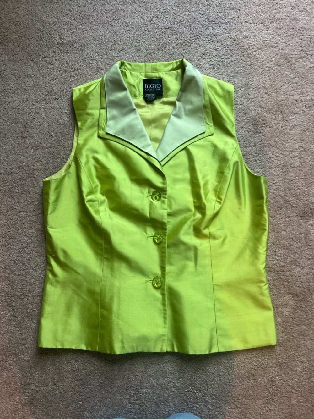 Bigio Collection Vintage 100% Silk Green Button Up Blouse Vest Womens‎ 8
